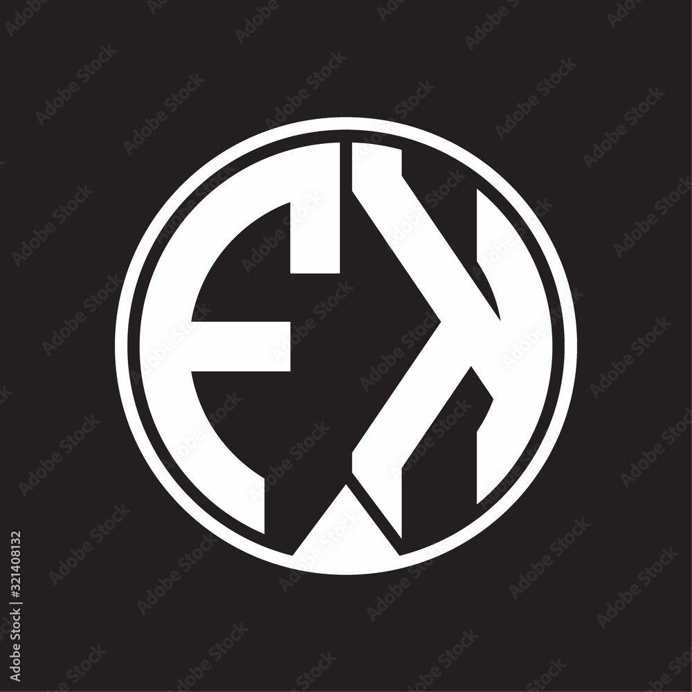 FK Logo monogram circle with piece ribbon style on black background FK Logo monogram circle with piece ribbon style on black background