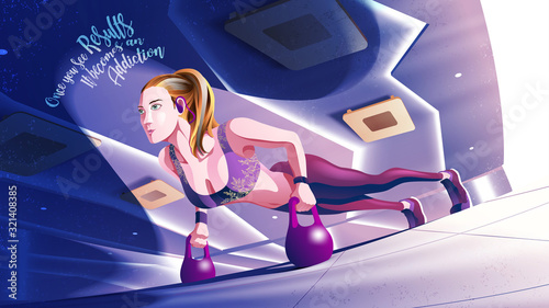 The woman is exercising in the fitness.