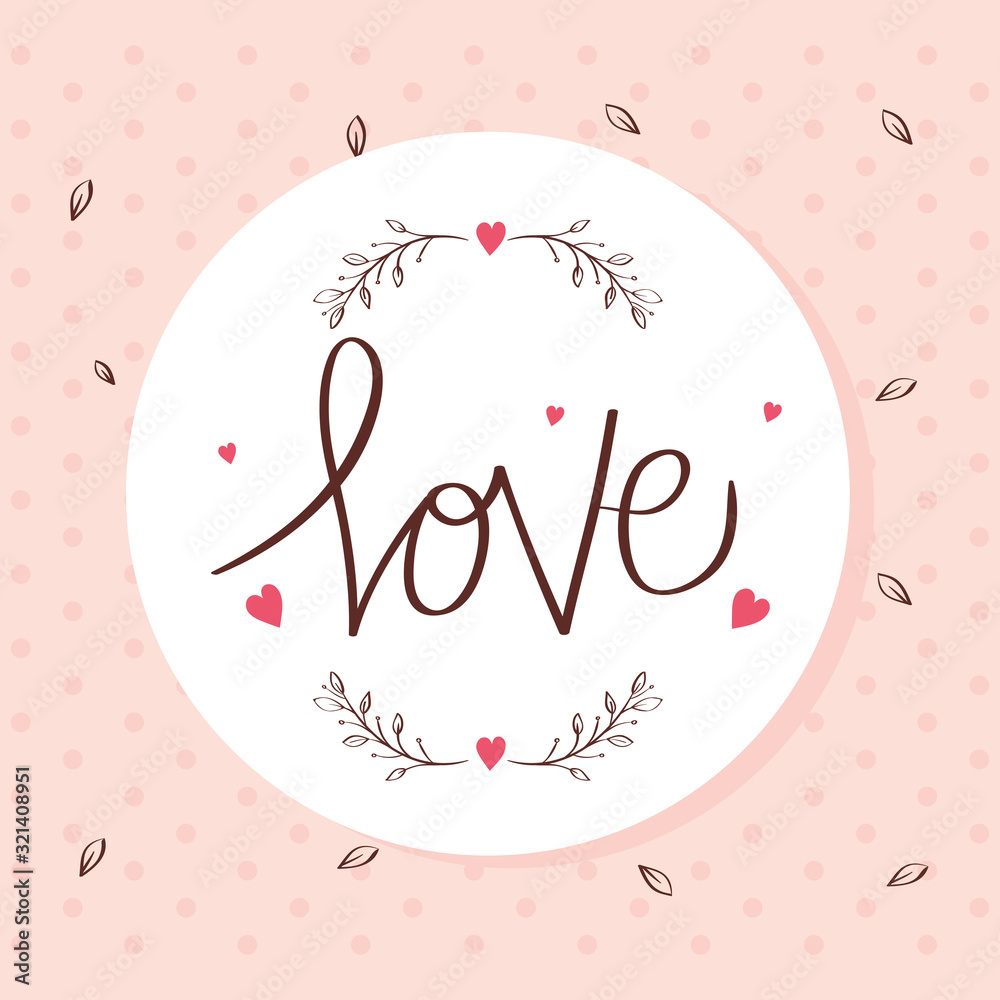 happy valentines day card with love lettering and decoration