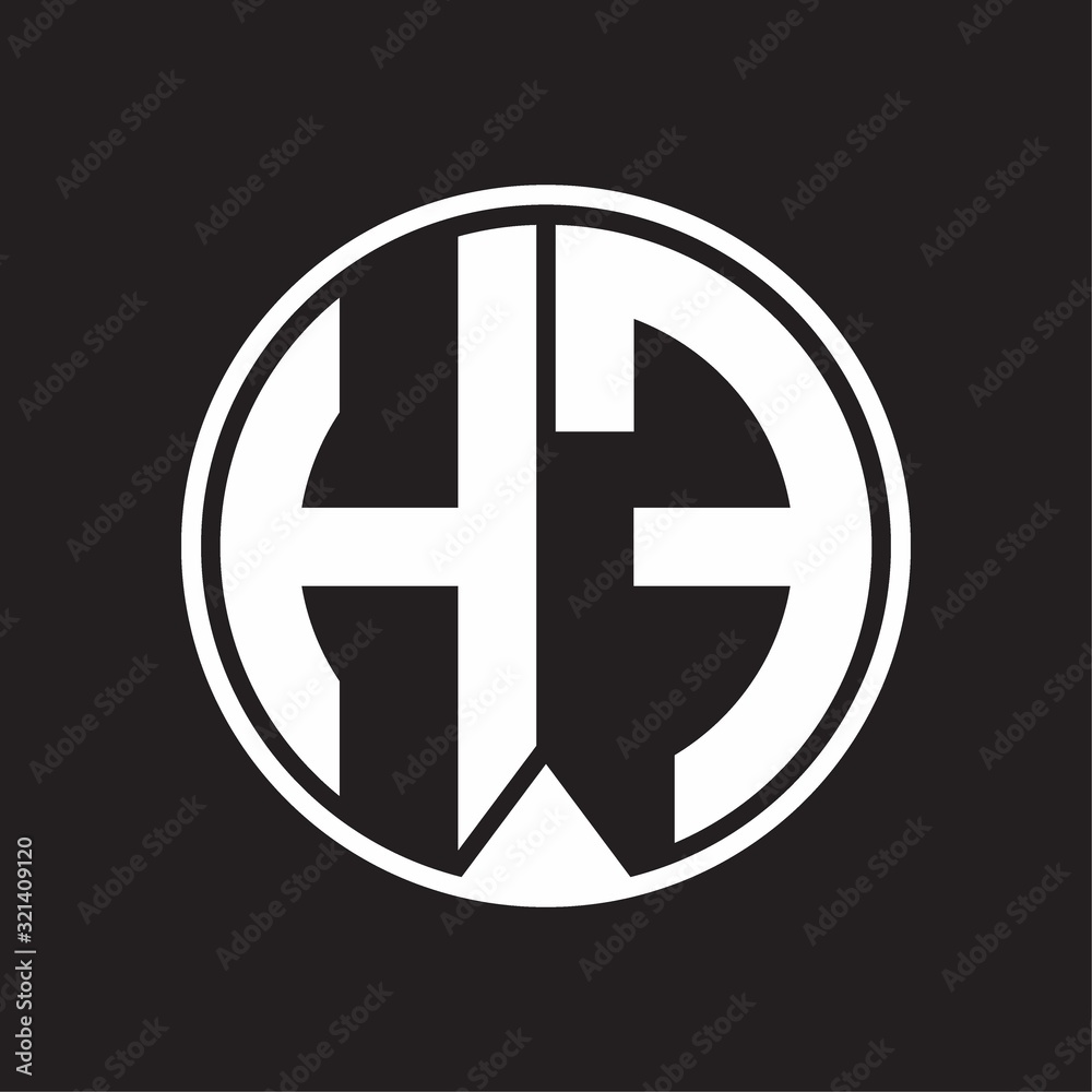 HF Logo monogram circle with piece ribbon style on black background HF Logo monogram circle with piece ribbon style on black background