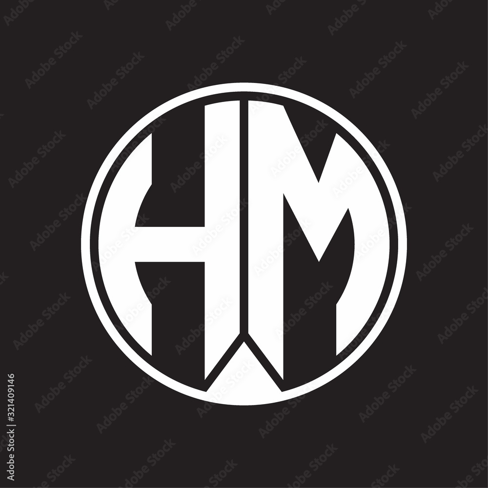 HM Logo monogram circle with piece ribbon style on black background HM Logo monogram circle with piece ribbon style on black background