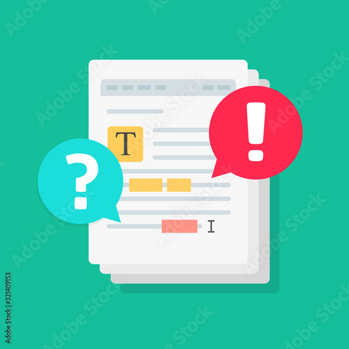 Text document file chat commenting notice or editing docs online vector flat cartoon, shared file collaborated with highlighted text editor, chat comments notifications, concept of docs share