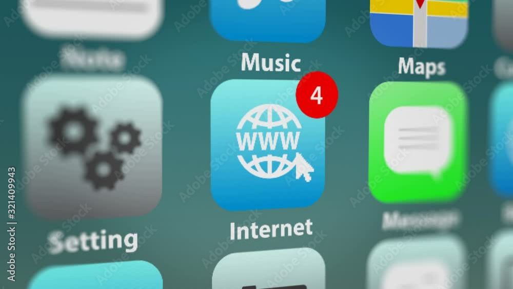 Internet App Icon with Notifications on Smart Phone Screen. All data on the Footage are Fictional, Created Specially for This Concept Internet App Icon with Notifications on Smart Phone Screen. All data on the Footage are Fictional, Created Specially for This Concept