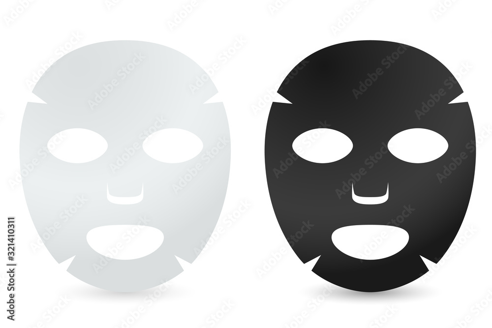 White and black face sheet masks. Facial masks with serum, skincare product, Vector