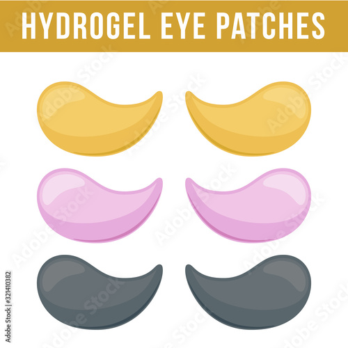 Set of hydrogel eye patches. Cosmetic collagen eye patches. Eye patches for beauty and skin care. Vector