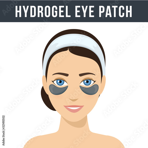 Black hydrogel eye patches. Cosmetic collagen eye patches. Eye patches for beauty and skin care. Vector