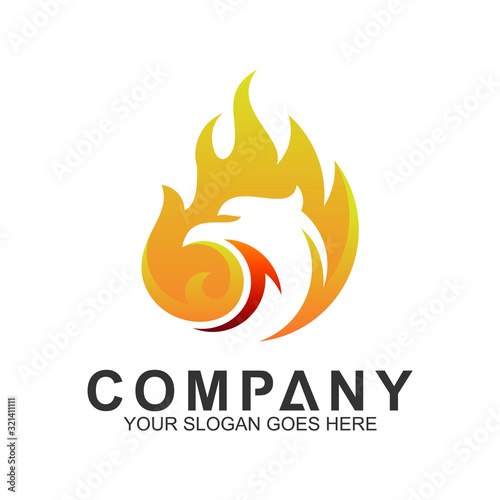 abstract eagle logo,eagle + fire logo design concept