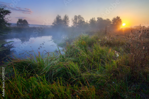 Misty sunrise on the river