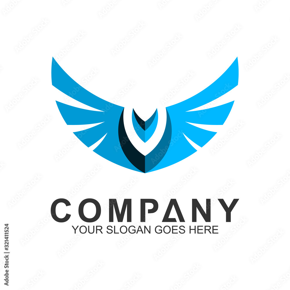 abstract eagle logo in blue color