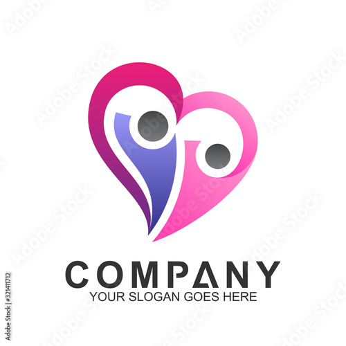 flat kids logo design in heart shape