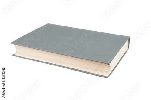 Grey book with cloth cover on a white isolated background. © Luca9257