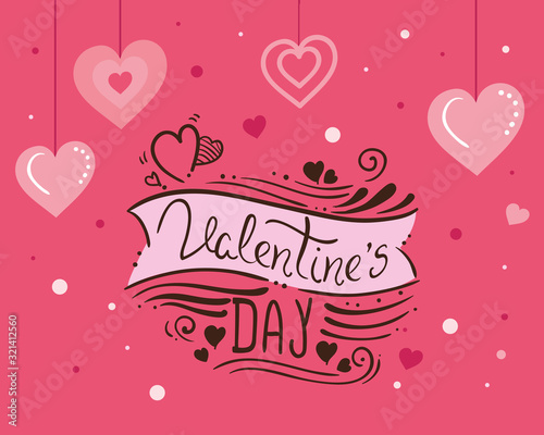 happy valentines day card with hearts and decoration