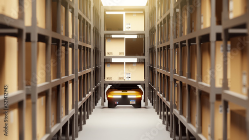 Warehouse autonomic robots carry goods industry