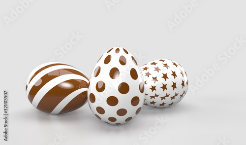 Happy Easter day celebration party festival. The 3D egg is realistic with ornament decorated for banner, greeting card, social media advertising. On background abstract. 3d rendering.