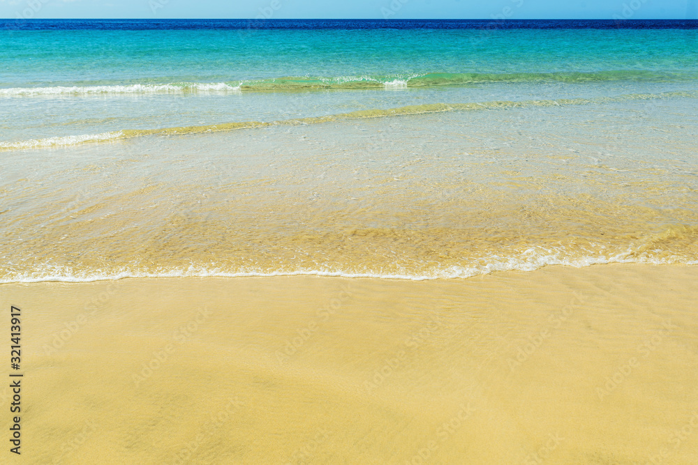 Empty sandy beach. Summer day. Waves on the seashore. Vector illustration. Empty sandy beach. Summer day. Waves on the seashore. Vector illustration.