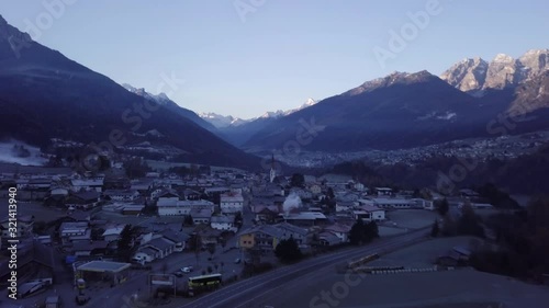 The beautiful Mieders municipality in Austria by the Stubaital valley - aerial photo