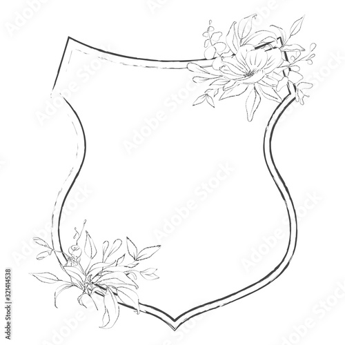 Floral frame. Heraldry in vintage style. Banner and template Vector sketch 