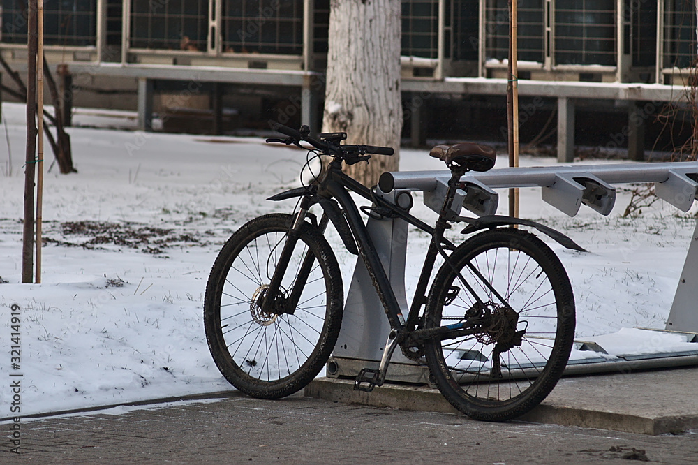 bike in the Parking lot on a winter morning