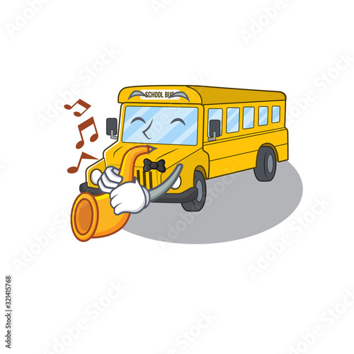 mascot design concept of school bus playing a trumpet