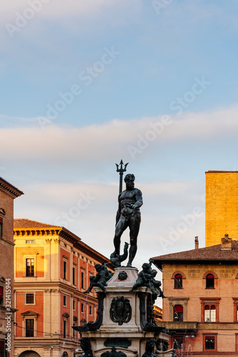 Neptune Sculpture and fountain in Bologna City Center, Emilia Romagna, Italy