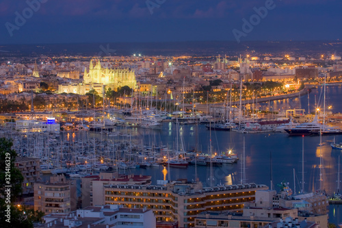 View on harbour  old town and cathedral  Palma  Majorca  Spain  Europe