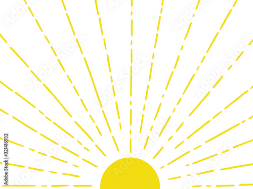 Hand-drawn half sun. Sunny background in naive style. Vector illustration