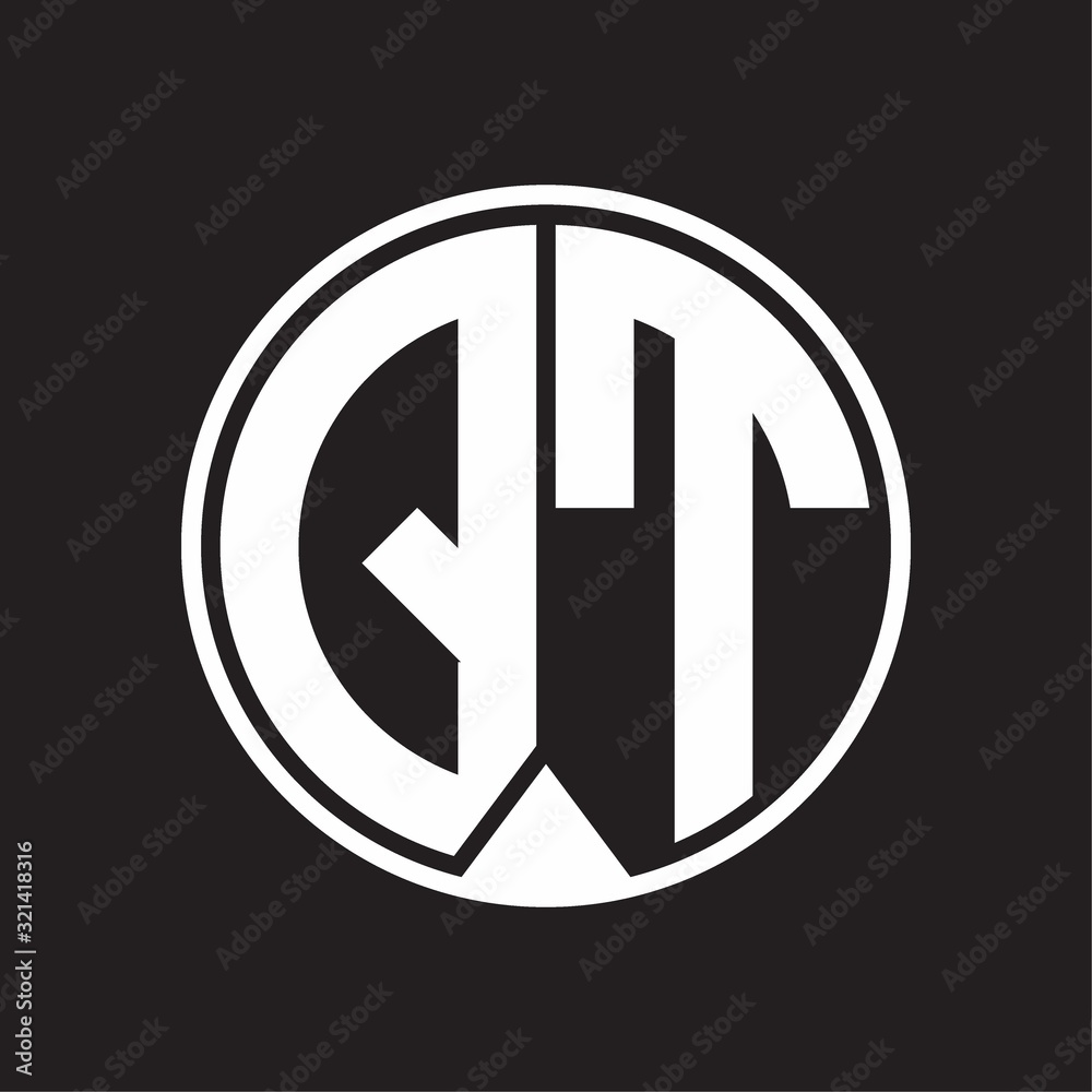 QT Logo monogram circle with piece ribbon style on black background QT Logo monogram circle with piece ribbon style on black background