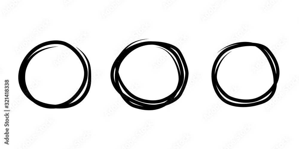 Vector set of hand drawn round frames isolated on white background. Line art style Vector set of hand drawn round frames isolated on white background. Line art style