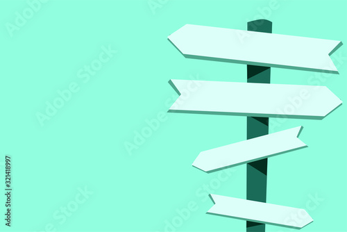 Wooden arrow vector direction signboard. Wood sign post concept with grass.