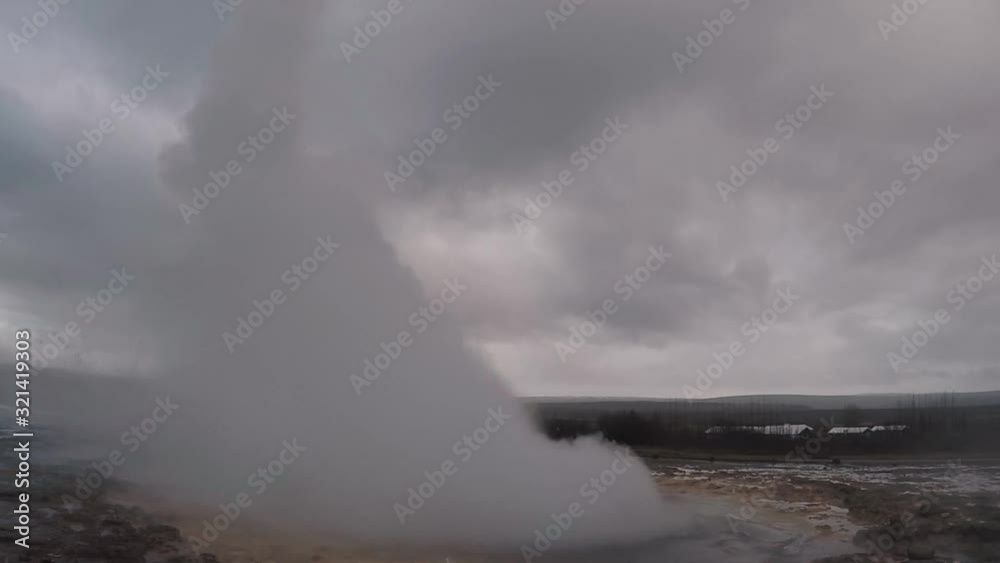 Geyser Geothermal Eruption Iceland windy day Geyser Geothermal Eruption Iceland windy day