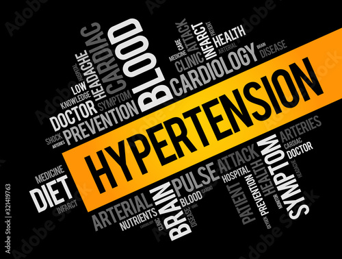 Hypertension word cloud collage, health concept background