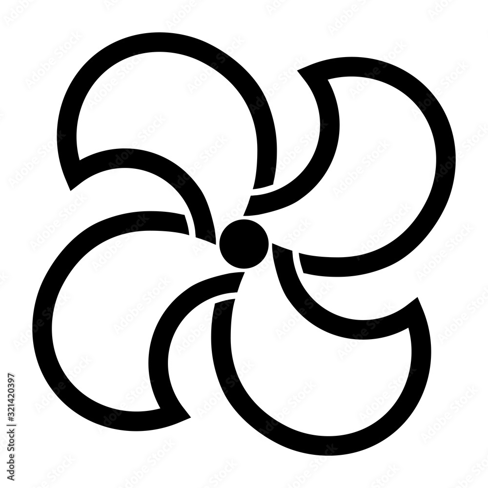 Four rotating blades of a winding or propeller of black color isoliron on a  white background. Vector graphics. Stock Vector | Adobe Stock