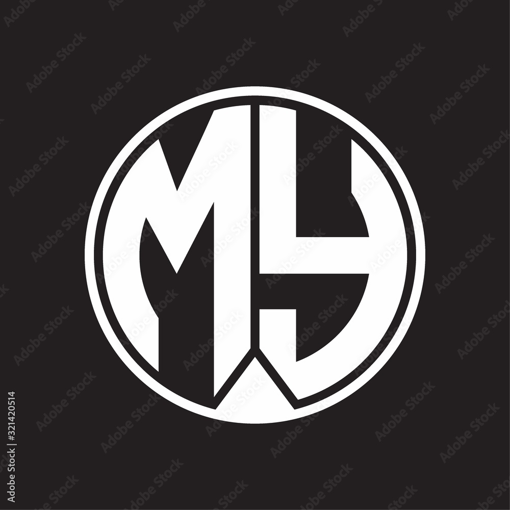 MY Logo monogram circle with piece ribbon style on black background MY Logo monogram circle with piece ribbon style on black background