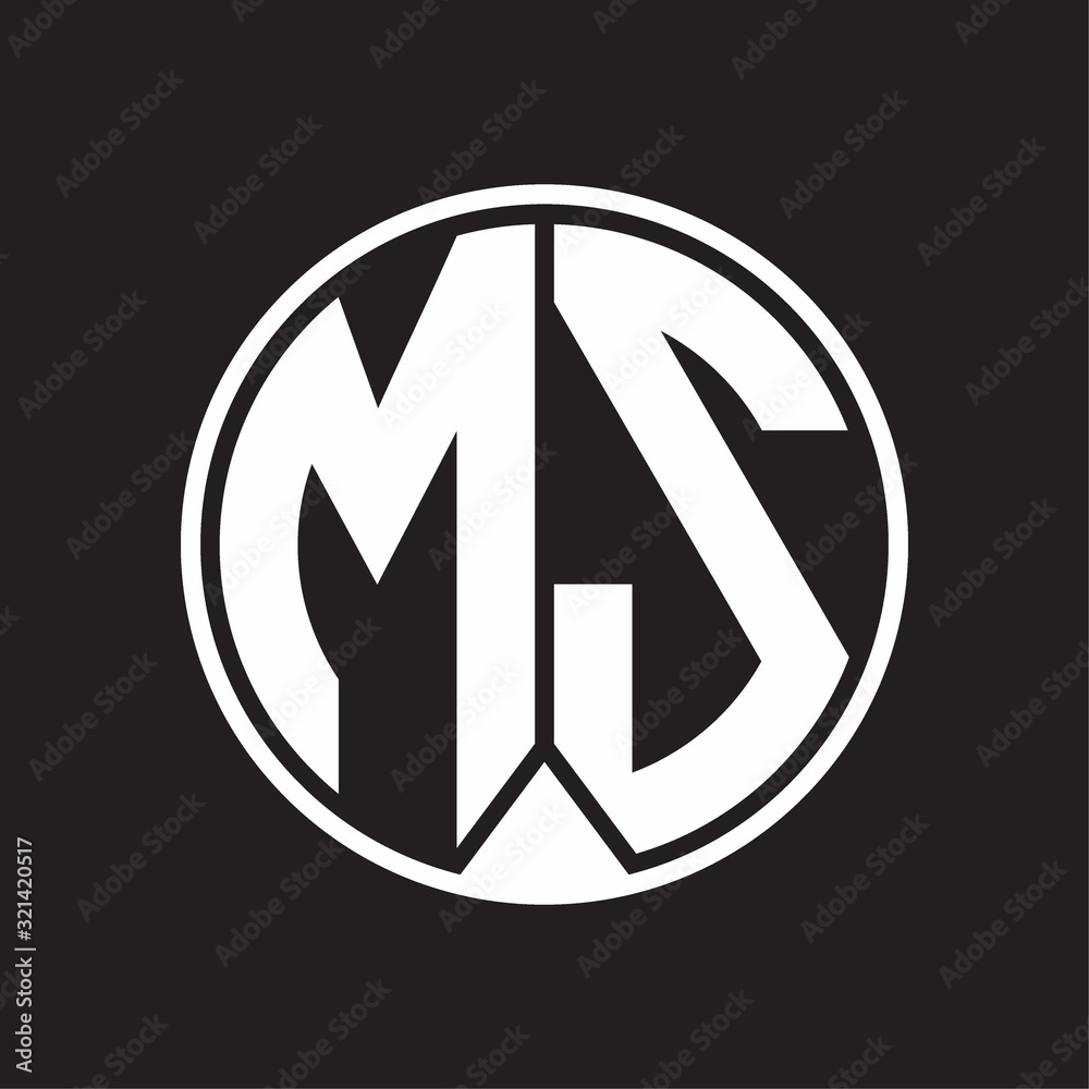 MS Logo monogram circle with piece ribbon style on black background MS Logo monogram circle with piece ribbon style on black background