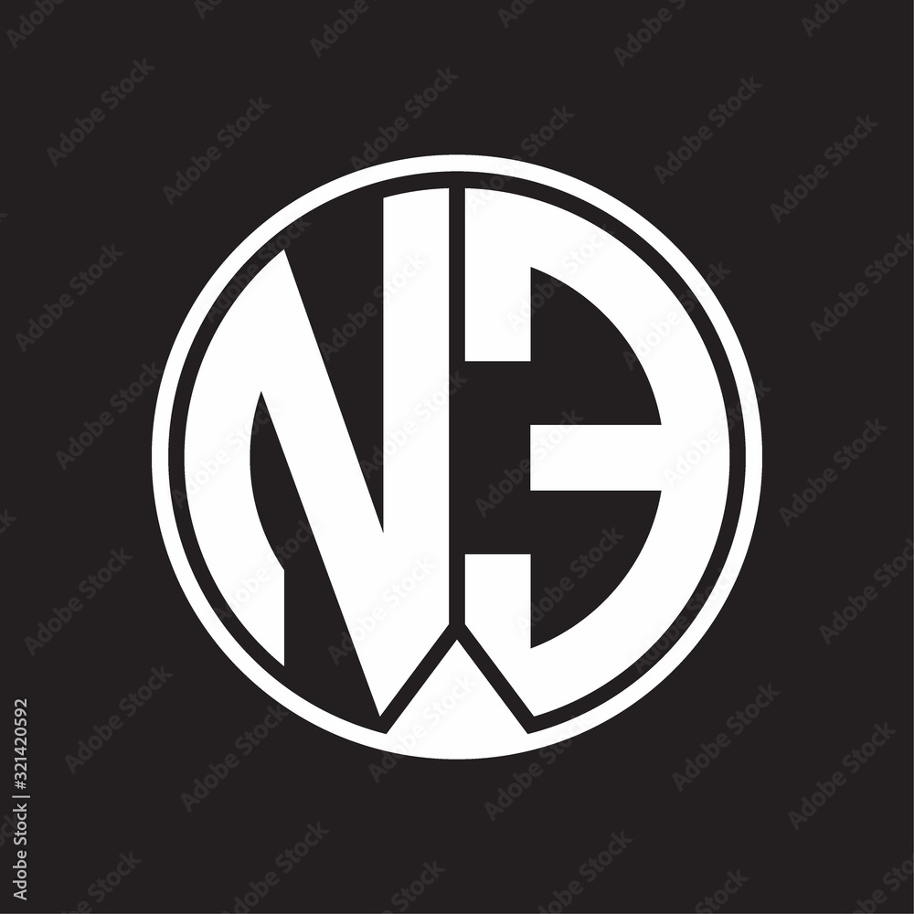 NE Logo monogram circle with piece ribbon style on black background NE Logo monogram circle with piece ribbon style on black background