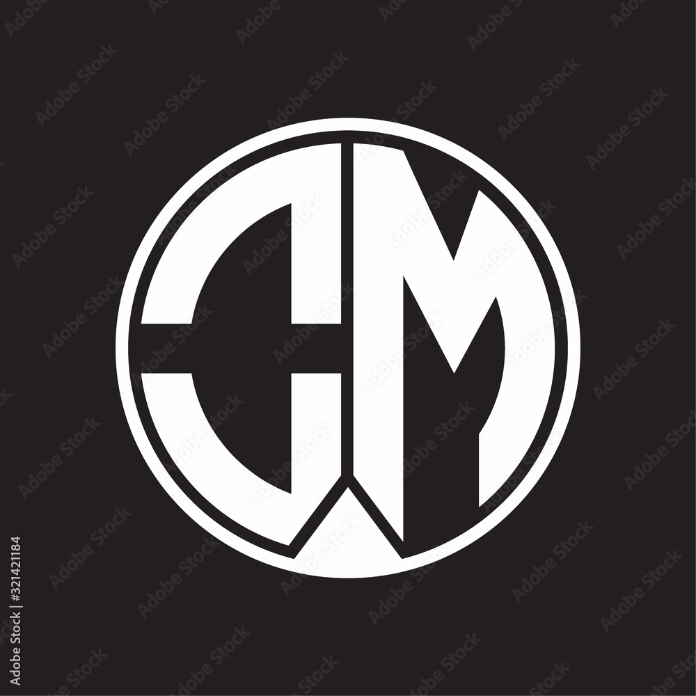 OM Logo monogram circle with piece ribbon style on black background OM Logo monogram circle with piece ribbon style on black background