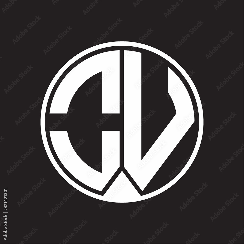OV Logo monogram circle with piece ribbon style on black background OV Logo monogram circle with piece ribbon style on black background
