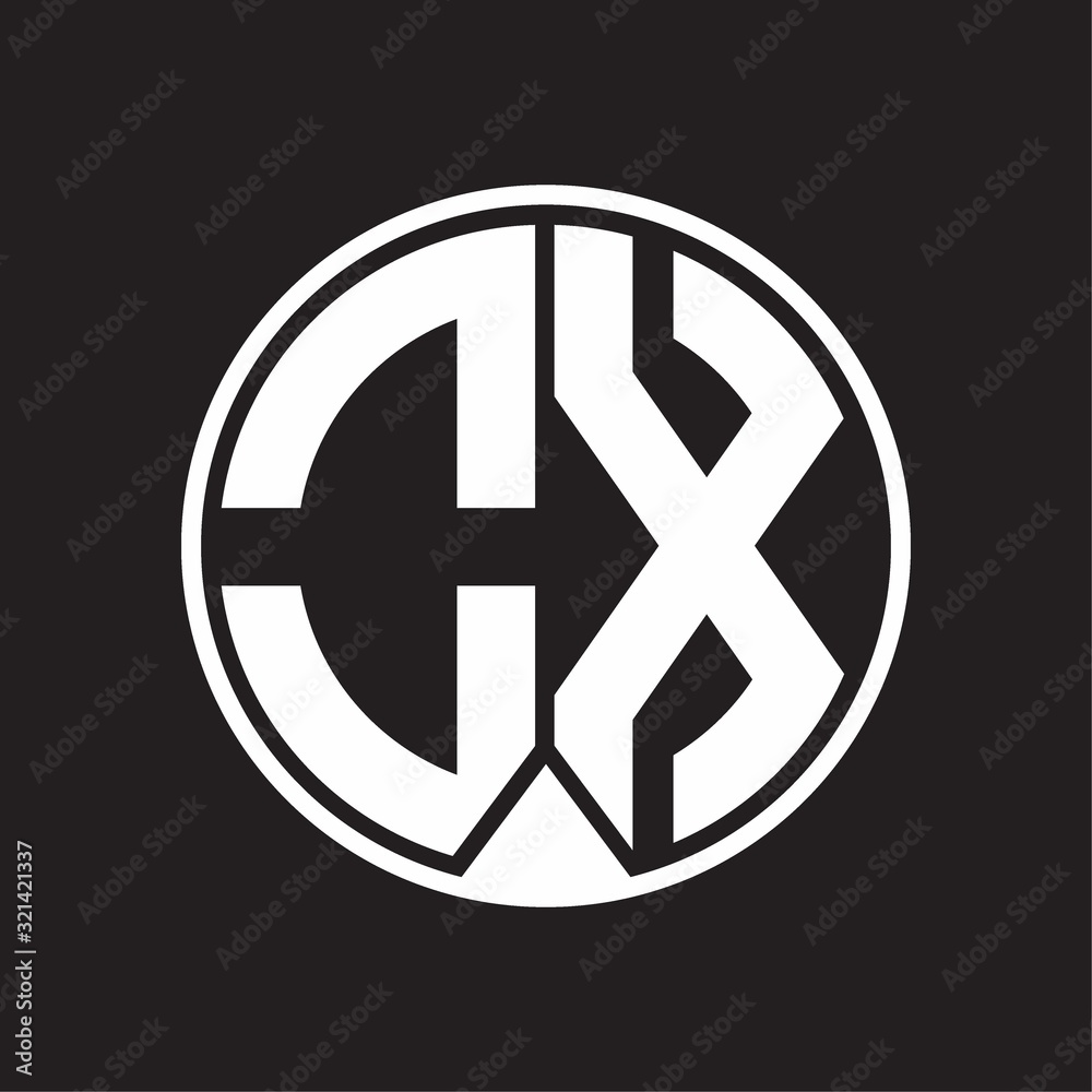 OX Logo monogram circle with piece ribbon style on black background OX Logo monogram circle with piece ribbon style on black background