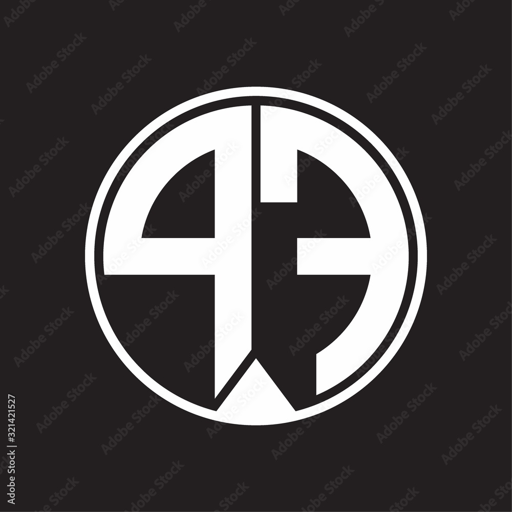 PF Logo monogram circle with piece ribbon style on black background PF Logo monogram circle with piece ribbon style on black background