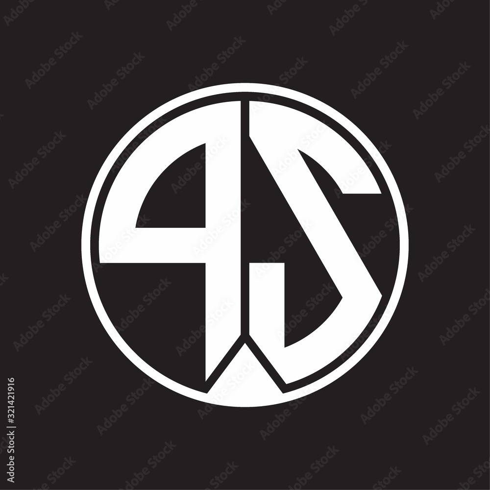 PS Logo monogram circle with piece ribbon style on black background PS Logo monogram circle with piece ribbon style on black background