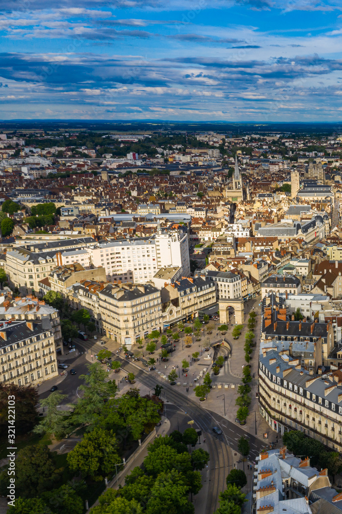 Panoramic aerial townscape view of Dijon city in France