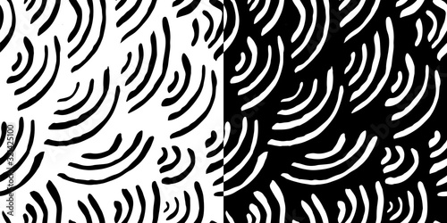 Isolated abstract scaly background with curled lines. Black and white striped background. Two square seamless patterns for wallpaper design  website design  greeting cards  magazines  fabrics