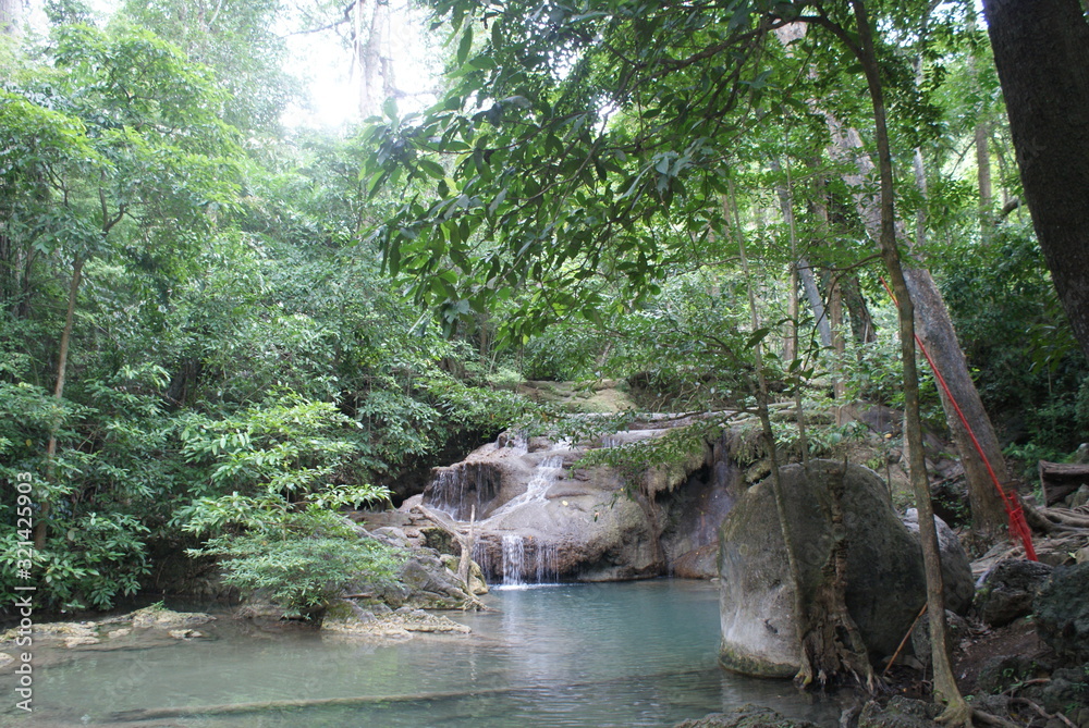 Fototapeta premium Eravan waterfall in Thailand, Suoutheast Asia