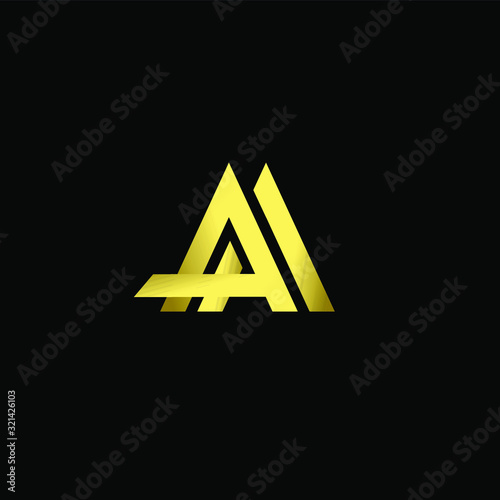Gold AA simple letter luxury logo design with black background