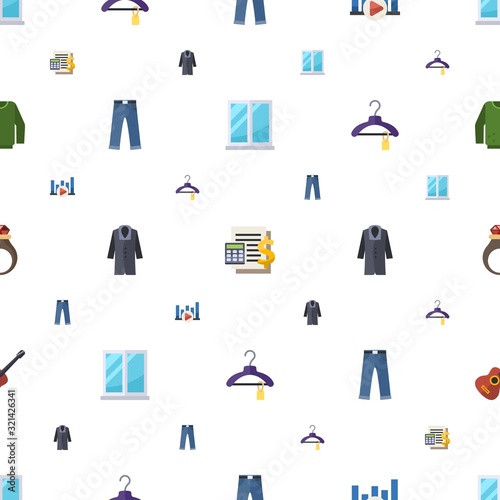 style icons pattern seamless. Included editable flat window  Accounting  Bitrate  jeans  coat  Clothes  handmade Jewelry  Guitar playing icons. style icons for web and mobile.