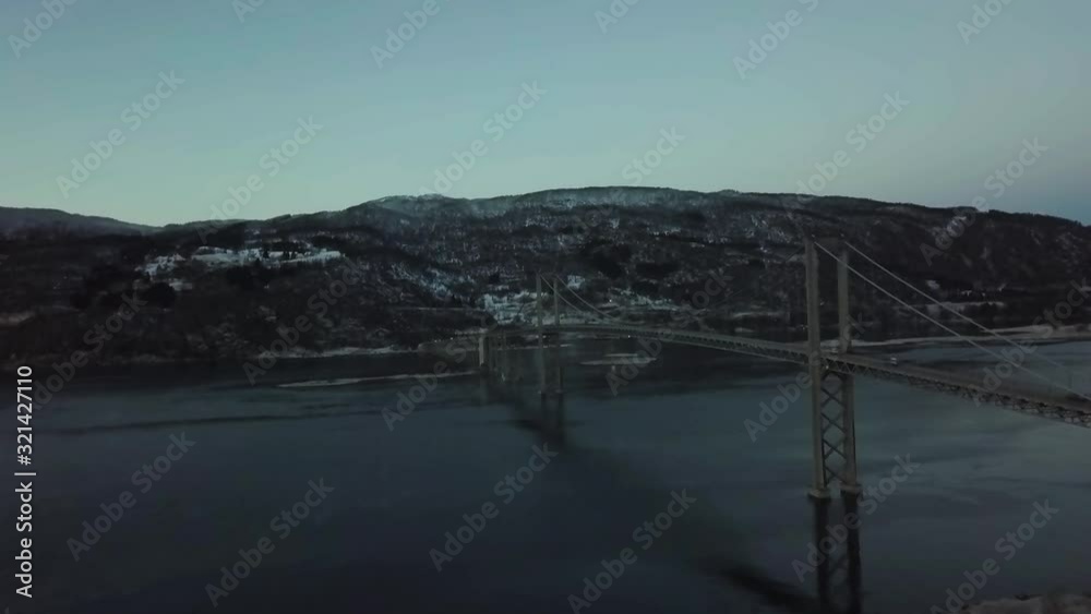 Water Bridge Norway Harstad - The Famous And Attractive Landmark Captured On A Fine Gloomy Weather - Aerial Drone Shot Water Bridge Norway Harstad - The Famous And Attractive Landmark Captured On A Fine Gloomy Weather - Aerial Drone Shot