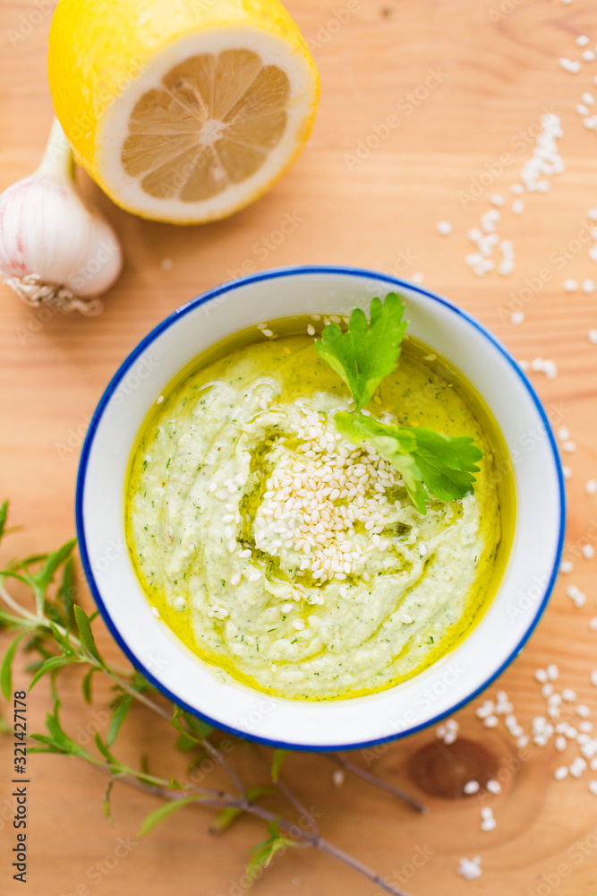 Hummus zucchini squash, top view. Gluten-free and milk-free Hummus zucchini squash, top view. Gluten-free and milk-free