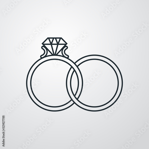 Icono plano lineal anillos de matrimonio en fondo gris