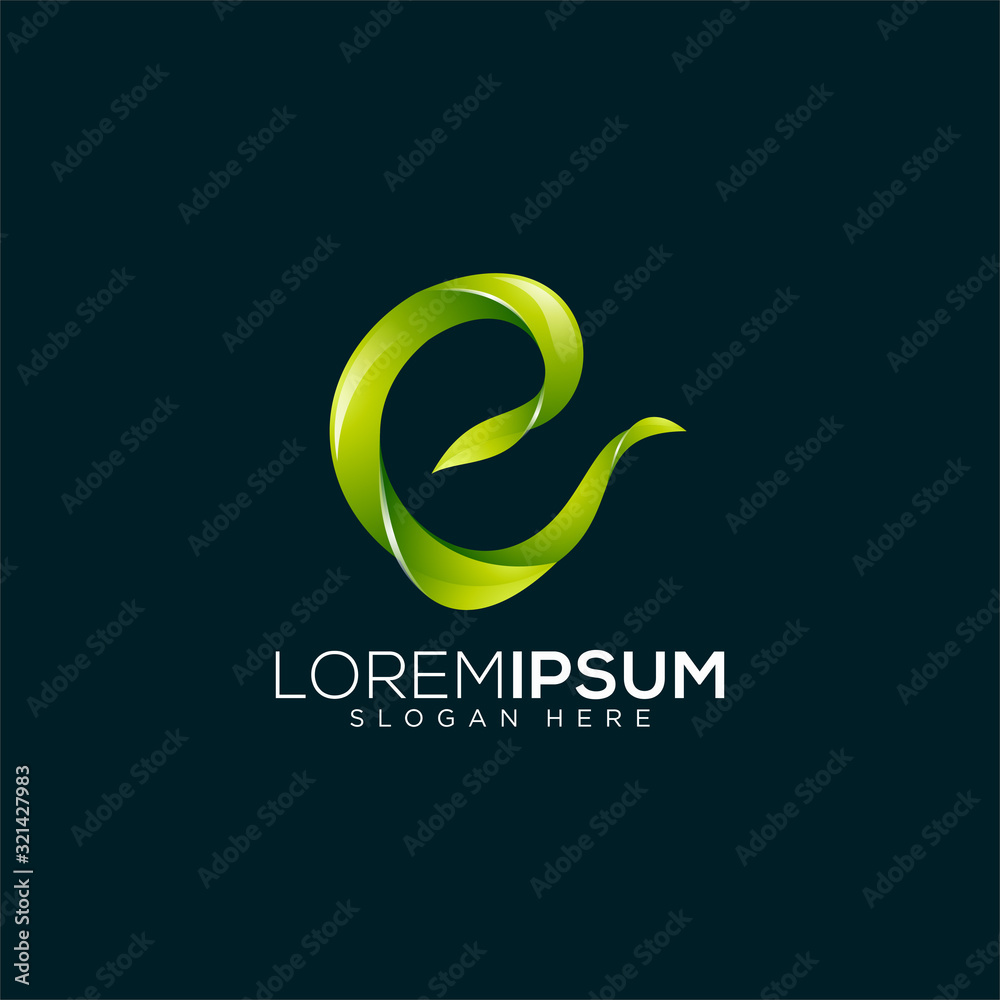 Obraz premium letter E leaf vector logo design