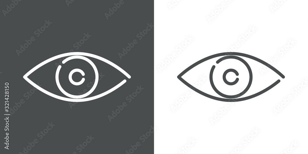 Icono plano lineal ojo en fondo gris y fondo blanco
